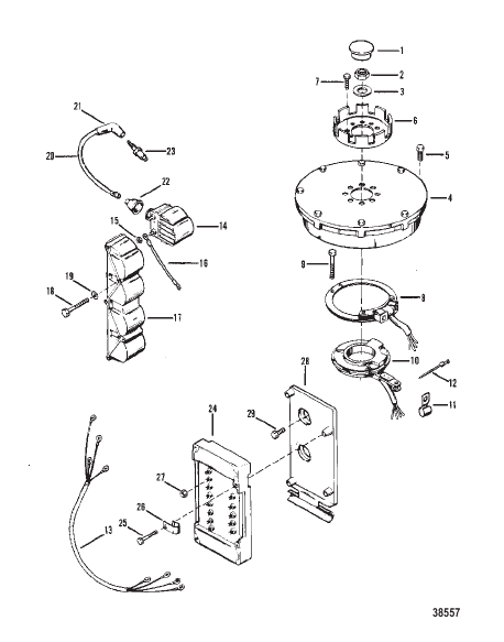 FLYWHEEL, IGNITION COIL AND SWITCH BOX