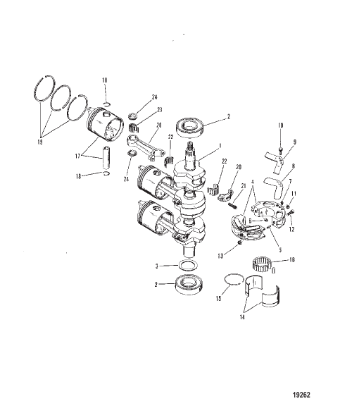 CRANKSHAFT, PISTONS AND CONNECTING RODS