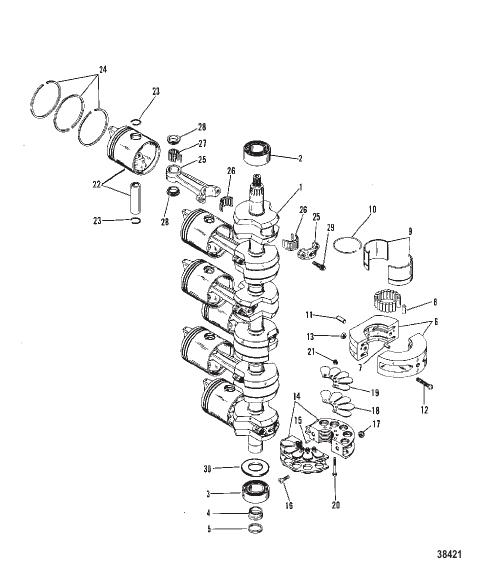 CRANKSHAFT, PISTONS AND CONNECTING RODS