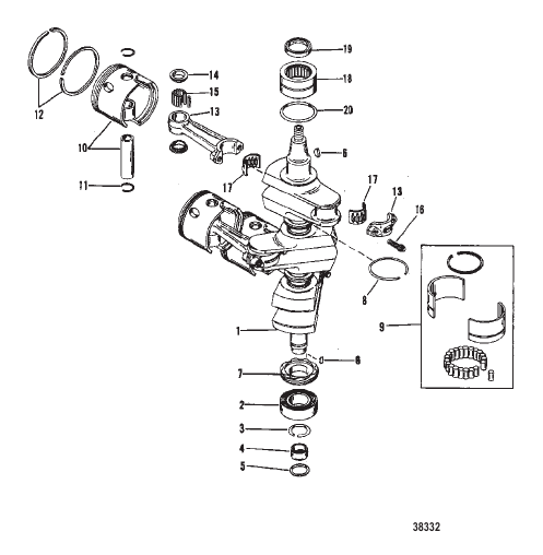 CRANKSHAFT, PISTONS AND CONNECTING RODS (#638-8532--1)