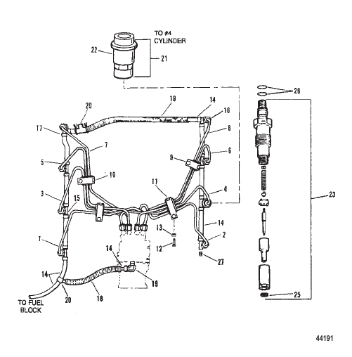 INJECTORS AND HOSES (S/N F060104 AND UP)