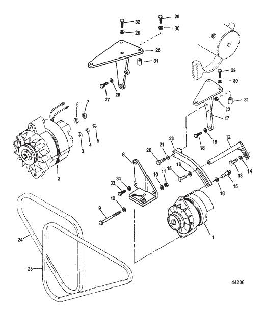 ALTERNATOR AND V-BELTS (STERN DRIVE)