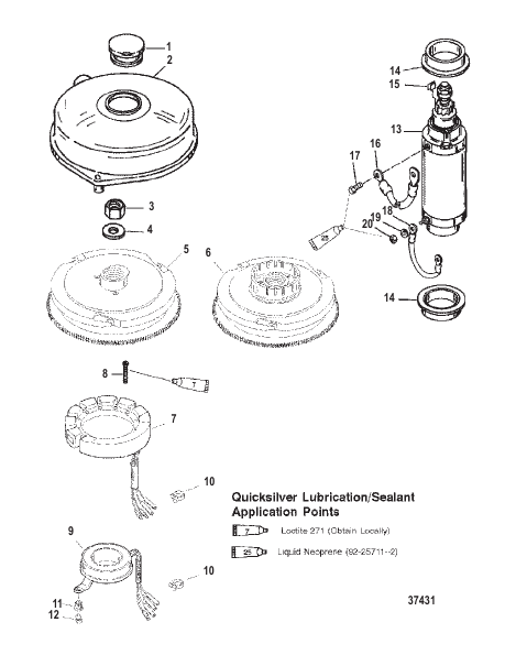 FLYWHEEL AND STARTER MOTOR (USA-0G438000/BEL-9927000 and UP)