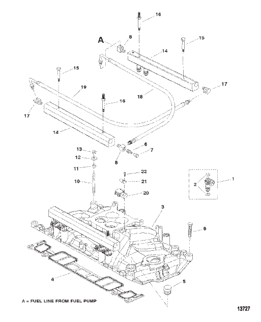 Intake Manifold And Fuel Rails (SN 0L304599 & Below)