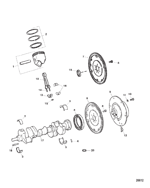 CRANKSHAFT, PISTONS AND CONNECTING RODS