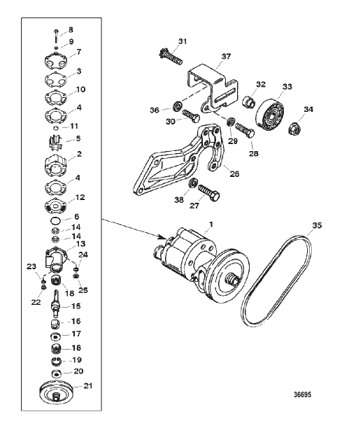 SEA WATER PUMP ASSEMBLY (SERIAL # 0F745195 THRU 0F877722)