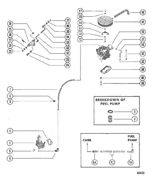FUEL PUMP, CARBURETOR AND LINK ROD