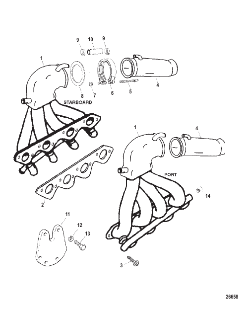 Exhaust Header (Design I) 90 Deg, 1 Inch Water Outlet