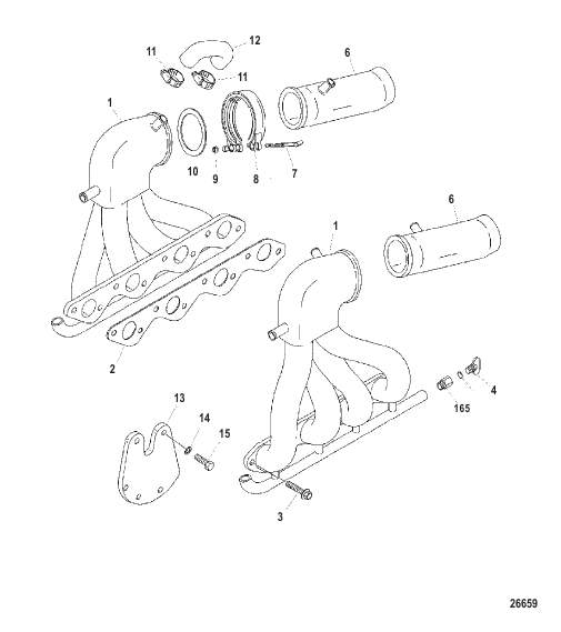Exhaust Header (Design II) Straight-1.125 Inch Water Outlet