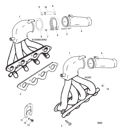 Exhaust Header (Design I) 90 Deg, 1 Inch Water Outlet