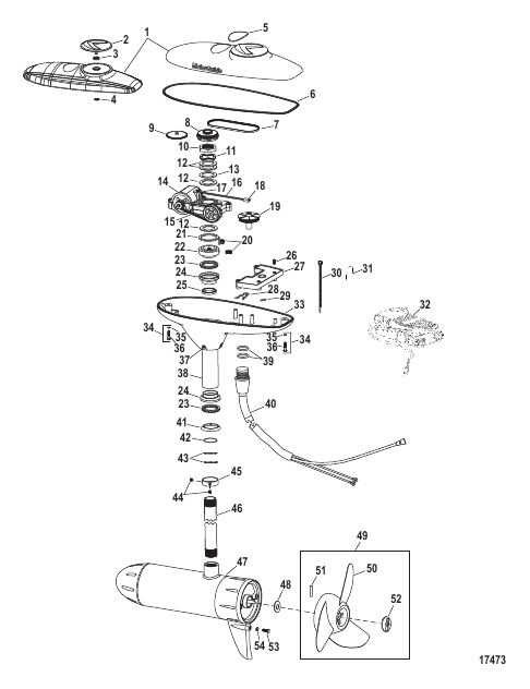 Complete Trolling Motor (Model DS54FB) (12 Volt)