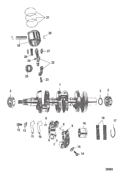 CRANKSHAFT, PISTONS AND CONNECTING RODS
