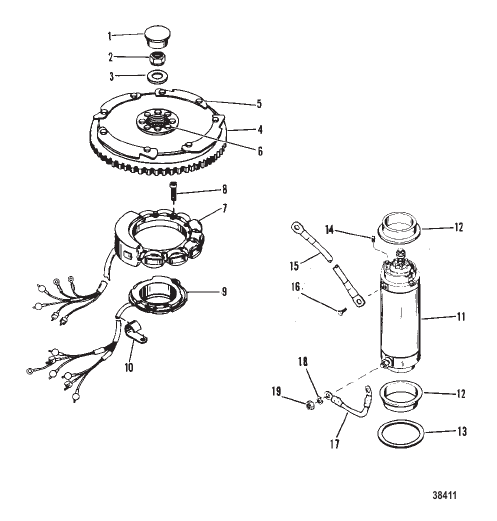 FLYWHEEL,STARTER MOTOR AND STATOR