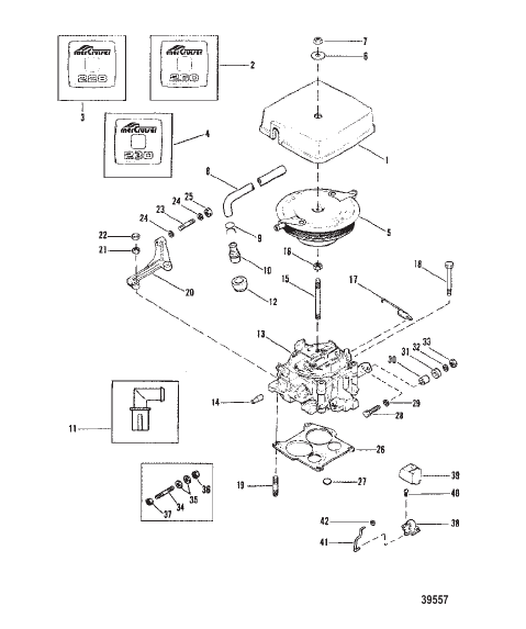 CARBURETOR AND THROTTLE LINKAGE (228 - 230 - 260)