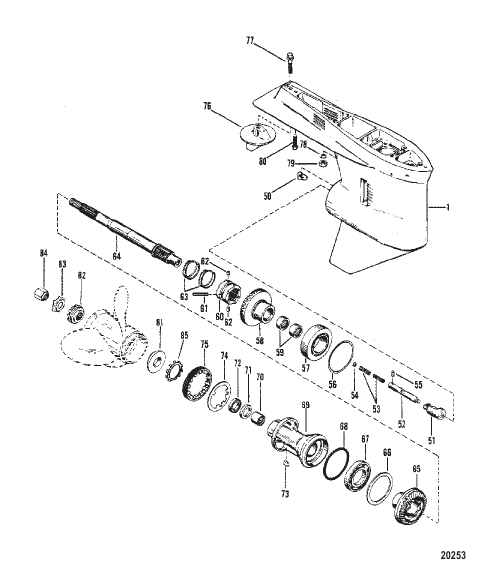 Gear Housing Propeller Shaft - Without a Driveshaft Nut