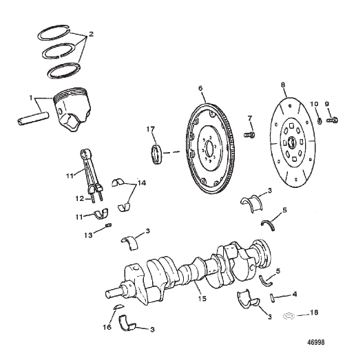 CRANKSHAFT, PISTONS AND CONNECTING RODS