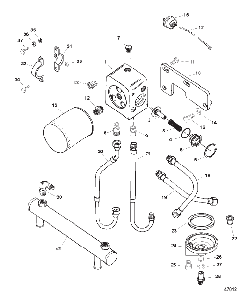 OIL COOLER, OIL FILTER AND ADAPTOR (0F615828 thru 0F877642)