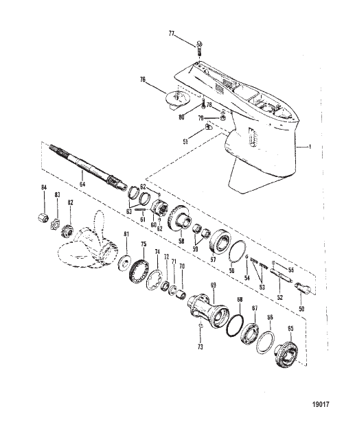Gear Housing Propeller Shaft - Without a Driveshaft Nut