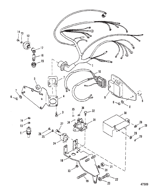 WIRING HARNESS AND ELECTRICAL COMPONENTS (EXHAUST BELOW)