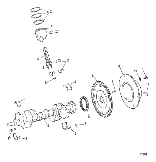 CRANKSHAFT, PISTONS AND CONNECTING RODS