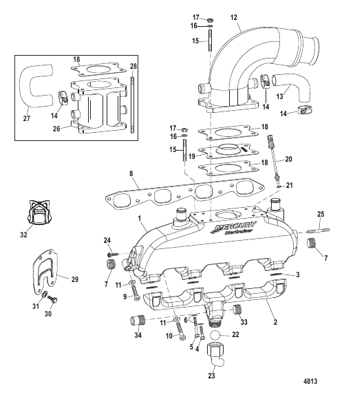 EXHAUST MANIFOLD (W/ WATER RAIL), ELBOW, AND RISER