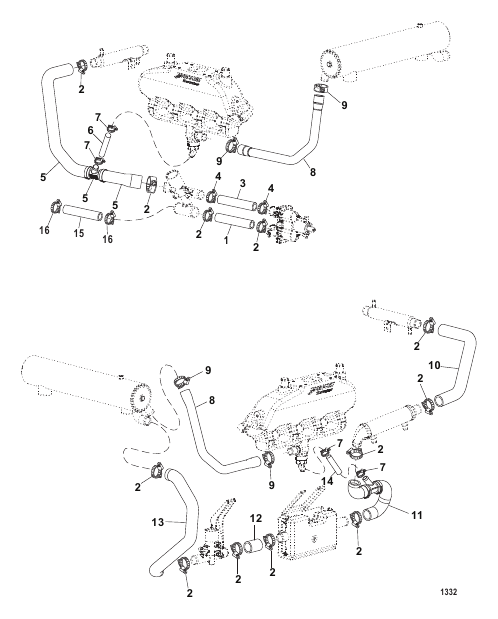 RAW WATER COOLING SYSTEM 1 (S/N 0M027850 & Below)