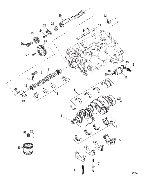Cylinder Block Camshaft, Crankshaft and Balanceshaft