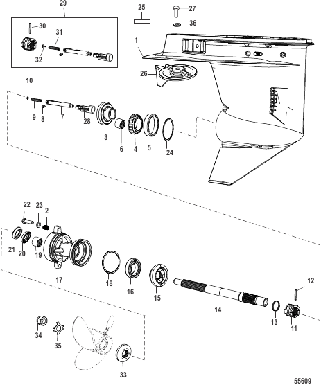 Gear Housing Propeller Shaft - 2:1 Gear Ratio