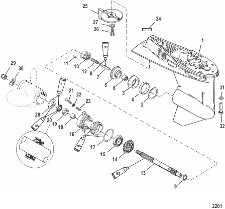 Gear Housing Propeller Shaft-Long-2:1 Gear Ratio