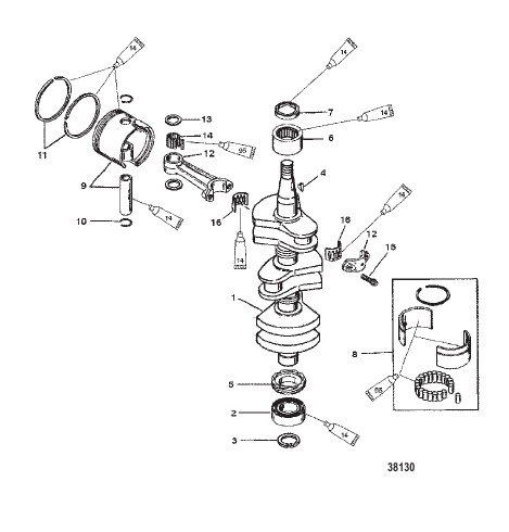 CRANKSHAFT, PISTONS AND CONNECTING RODS