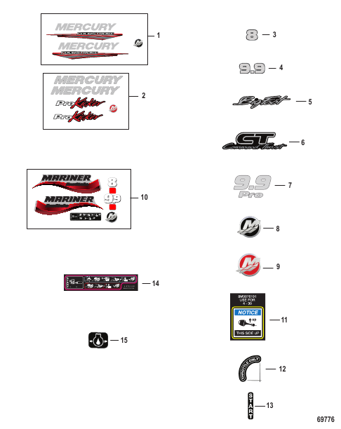Decals SN 0R548601 thru 0R734915