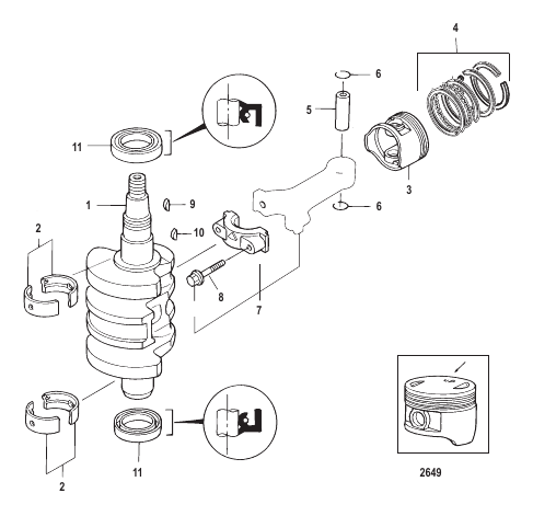 Crankshaft, Pistons and Connecting Rods 0R310614 and Below