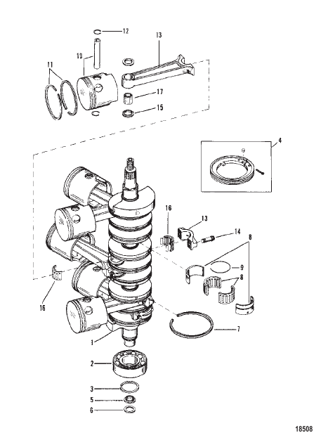 CRANKSHAFT, PISTONS AND CONNECTING RODS