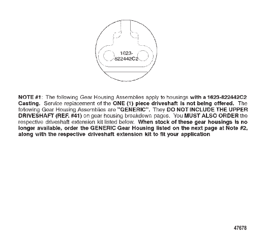 GEAR HOUSING CHART (S/N-0G437999 & BELOW)