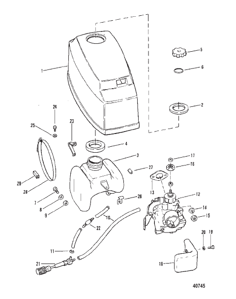 TOP COWL FUEL TANK AND CARBURETOR