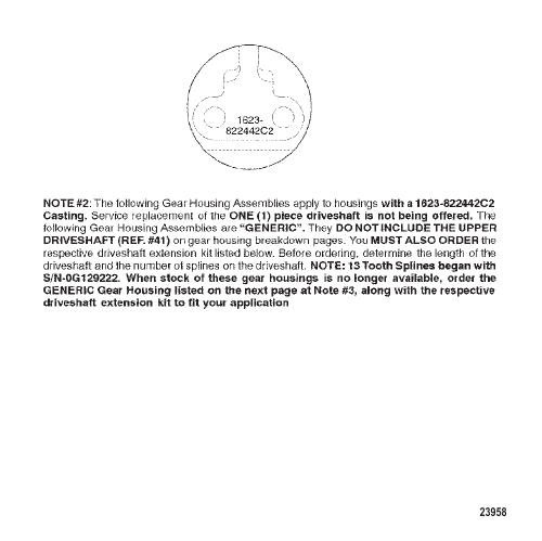 GEAR HOUSING CHART (S/N-0G129222 THRU 0G437999)
