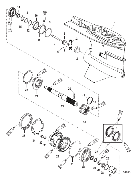 Gear Housing Prop Shaft, Torque Master, Serial Number - 1E053149 and Up