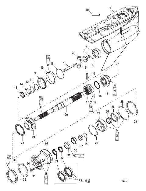 Gear Housing Prop Shaft -Counter Rotation 2B014225 & below