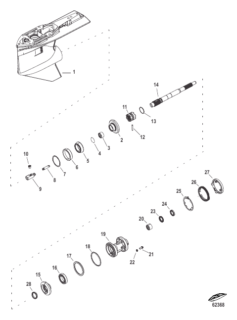 Gear Housing, Propeller Shaft, Standard Clutch Stamp 8M0073249
