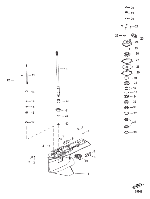 Gear Housing, Driveshaft 2.07:1 Standard Rotation