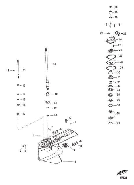 Gear Housing, Driveshaft 2.38:1 Standard/Counter Rotation