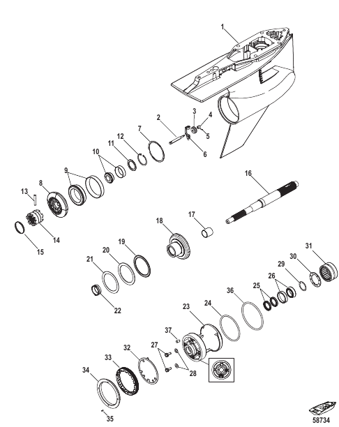 Gear Housing, Prop Shaft Counter Rot, 5.44 Torpedo- Design-I, Roller Forward Bearing