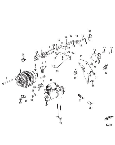 Electrical Components Starter, Alternator, and Coil Bracket