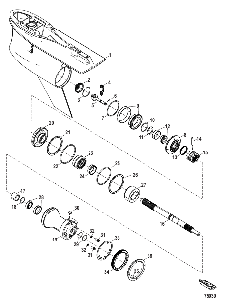 Gear Housing Prop Shaft, Standard Rotation, 5.44 Torpedo (1.60 Gear Ratio)