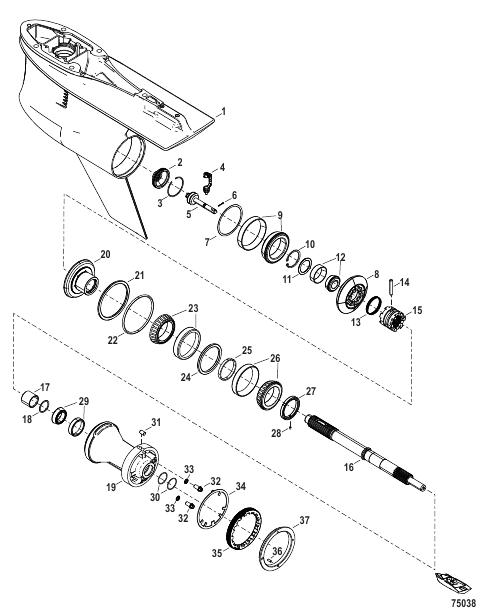 Gear Housing Prop Shaft, Counter Rotation, 5.44 Torpedo, (1.60 Gear Ratio)
