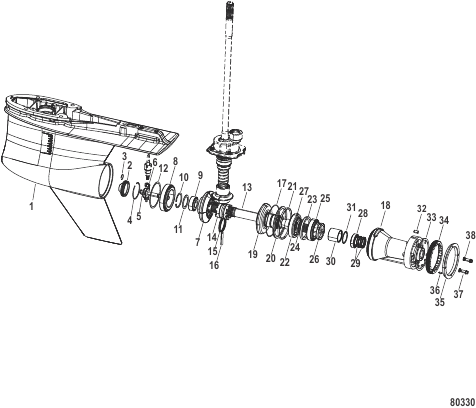 Gear Housing Prop Shaft, Counter Rotation, 5.44 Torpedo (1.75 Gear Ratio)