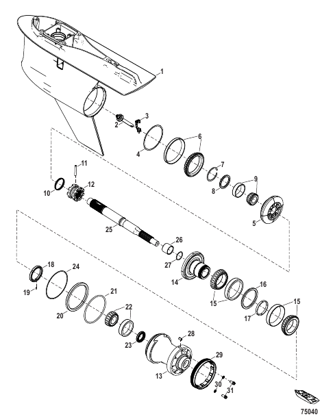 Gear Housing, Prop Shaft - Counter Rotation, 6.44 Torpedo (2.08 Gear Ratio)