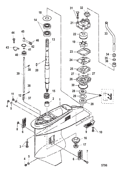 Gear Housing Driveshaft, Serial 0N116270 and Below