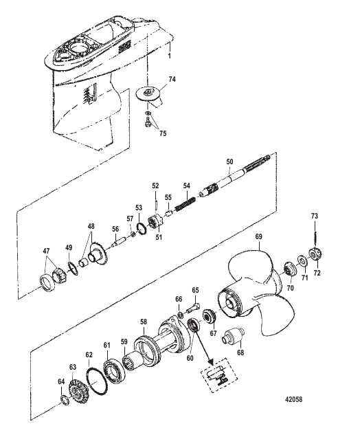 Gear Housing Propeller Shaft, Serial 0N116271 and Up