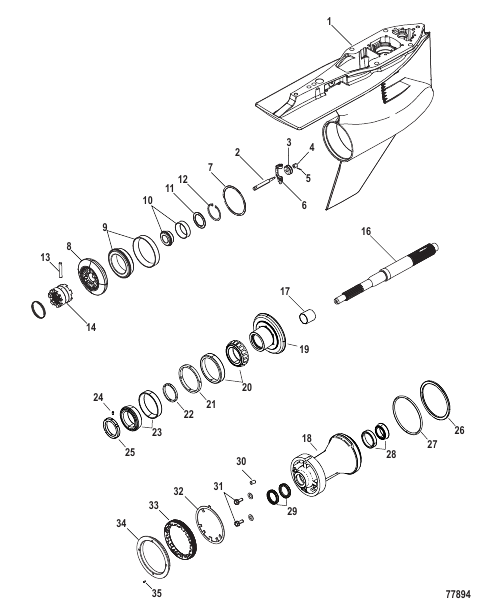 Gear Housing 1.75:1, Prop Shaft Counter Rotation, 5.44 Torpedo, Design-II, Tapered Forward Bearing